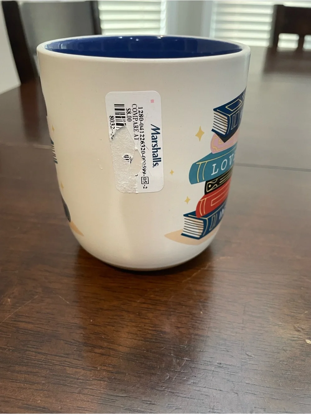 Ceramic Teach Love Inspire Stack of Books Mug - Blue Interior